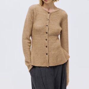 H&M RIB-KNIT PEPLUM CARDIGAN Beige melange NWT